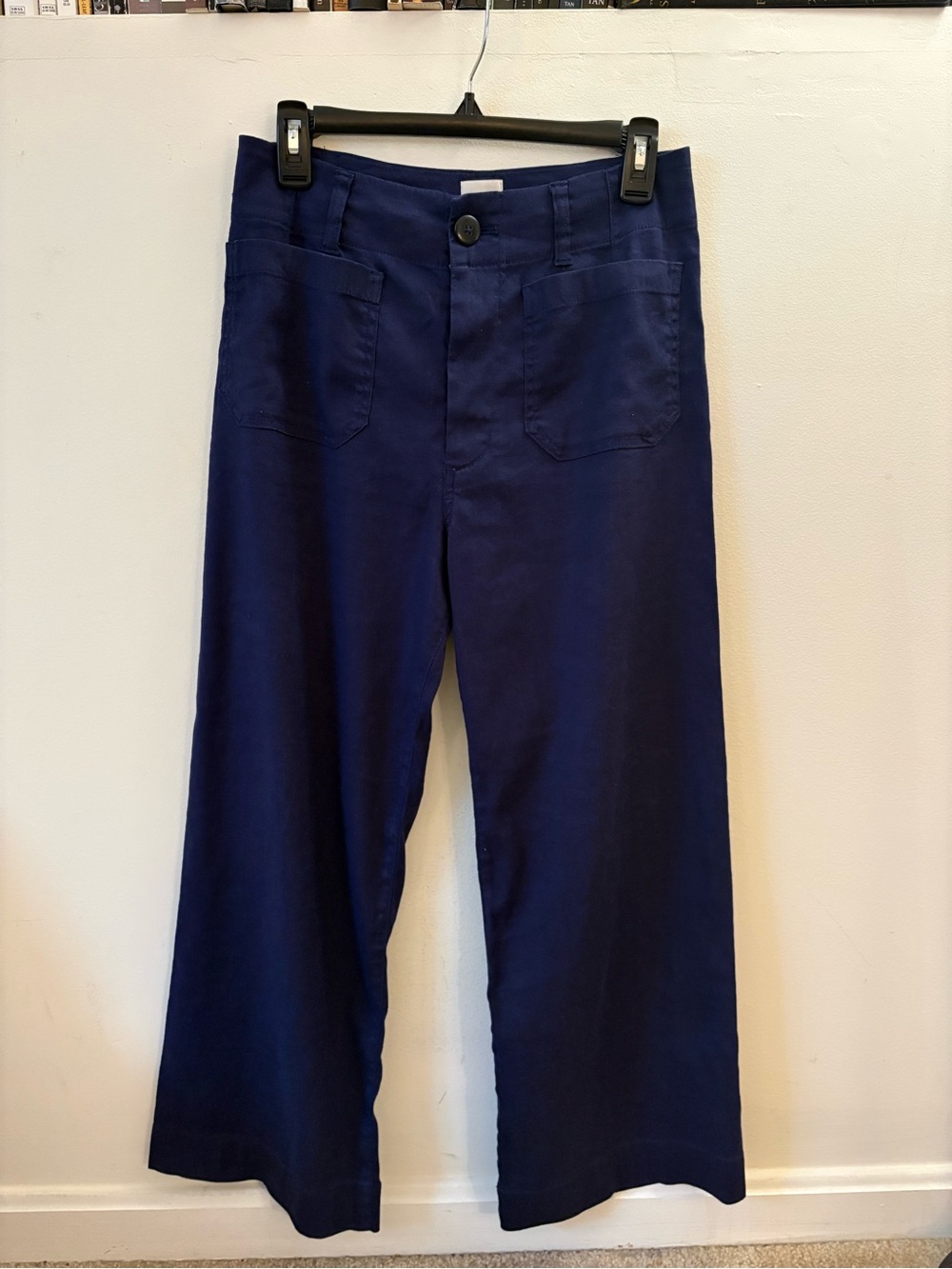 Maeve Anthropologie Deep Blue Linen Wide-Leg Trousers